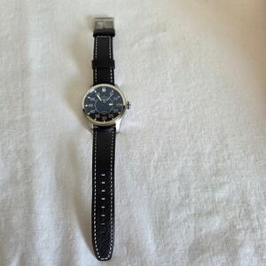 Torgoen T34 Pilot Watch Swiss Movement Black Dial Leather Strap 10ATM T34101